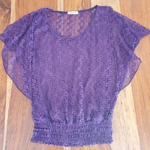 Lavish Purple Lace Ruffled Sleeve Top SzS